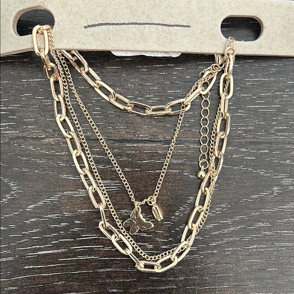 Gold Layered Necklace Set with Crescent Charm